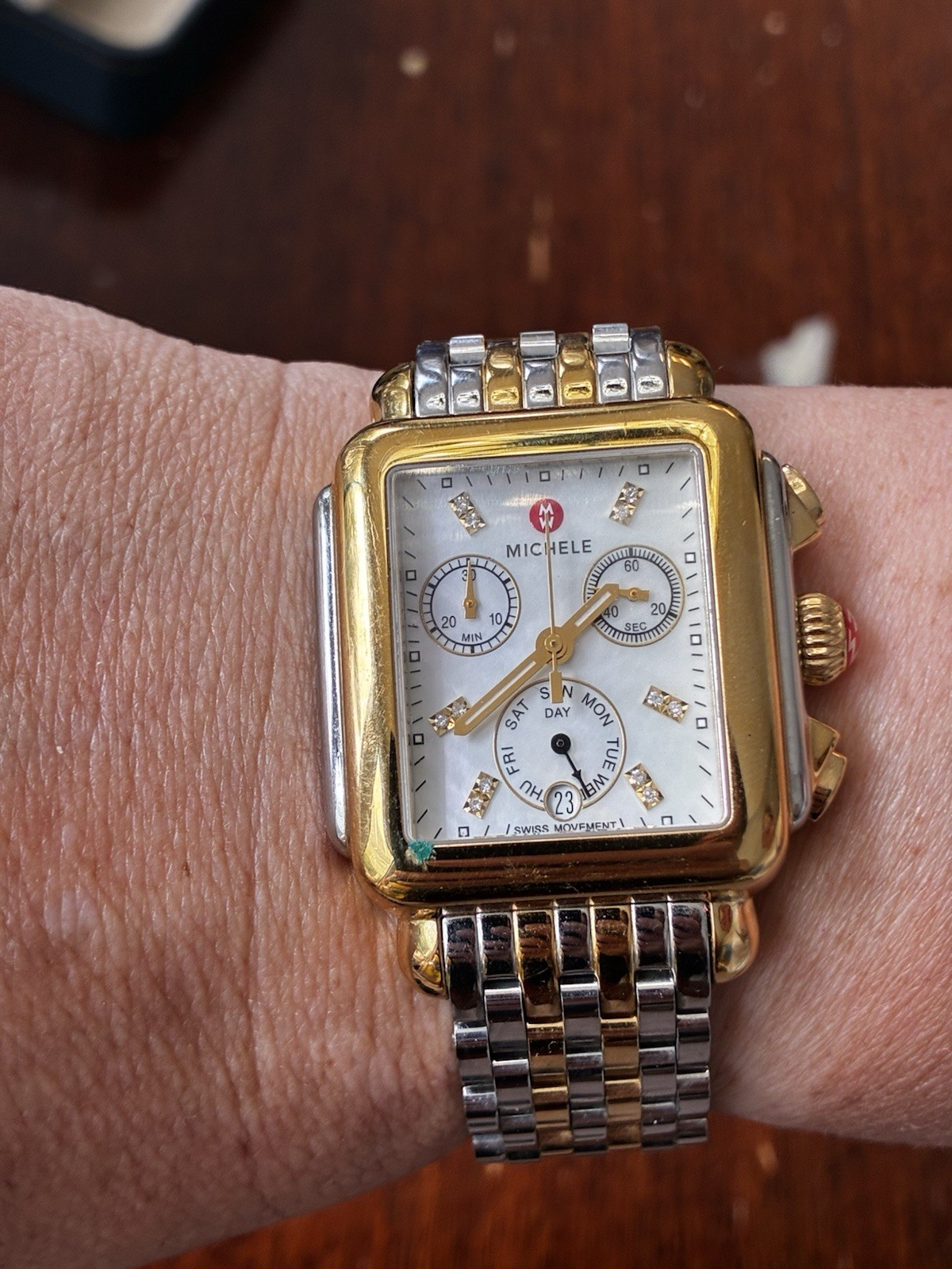 Michele Deco MOP Diamond Dial Two-Tone Steel Ladies Watch (MWW06A000779)