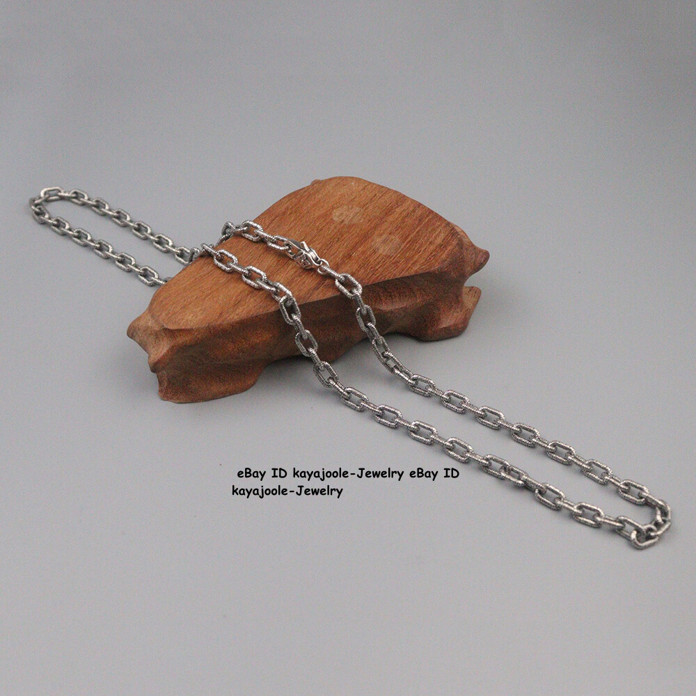 Solid 925 Sterling Silver Chain Men 5mm Square O Link Necklace 34-35g 21.6inch