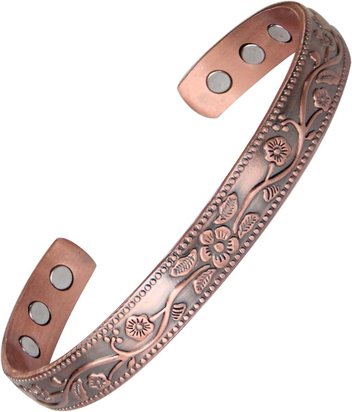 Elegant 99.9% Pure Copper Magnetic Flower Bracelet for Women, 6.3 Inch Cuff