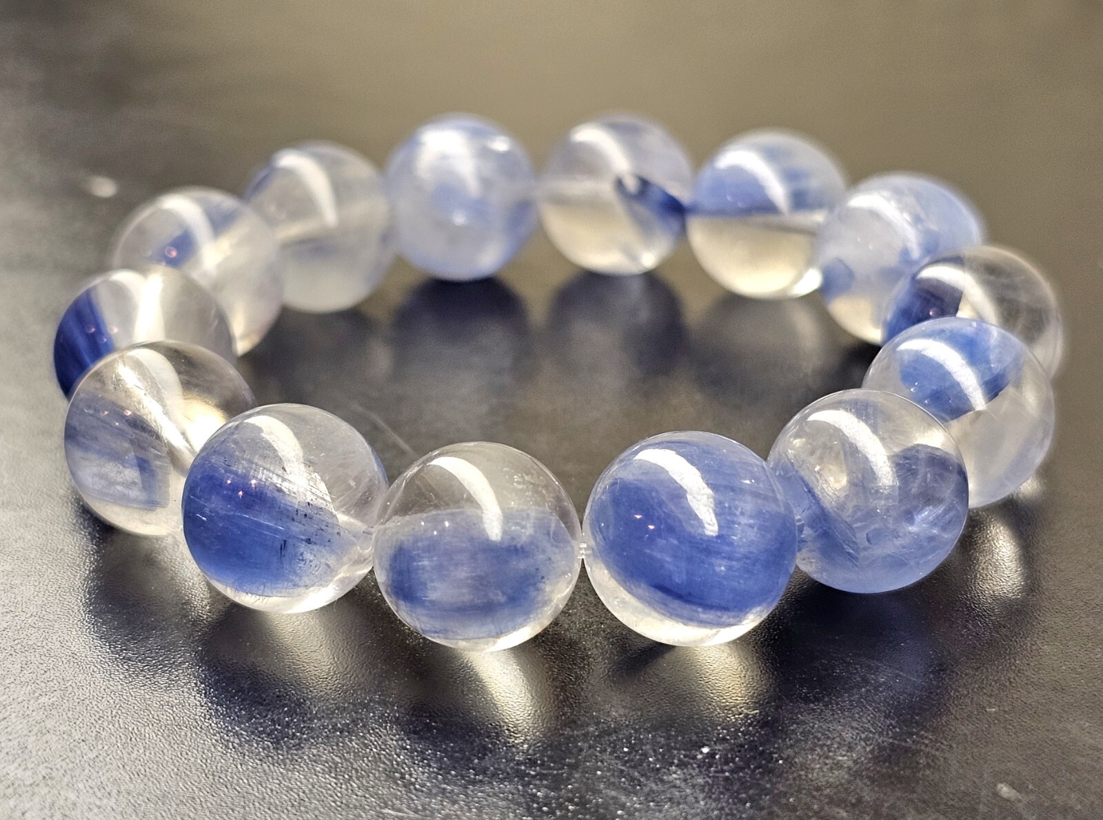 Rare Top Quality Icy Blue Kyanite Beads Bracelet 13.4mm