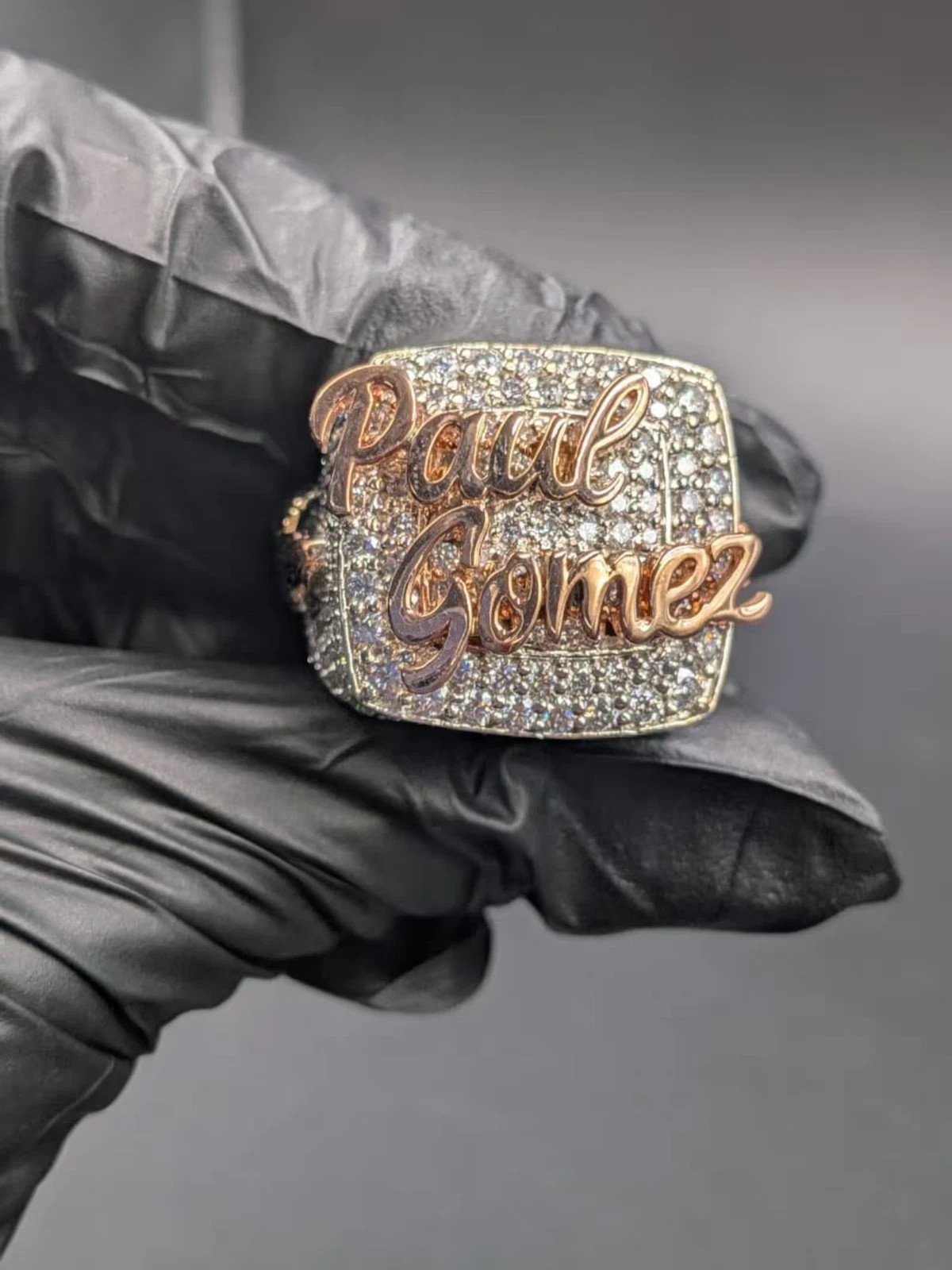 Custom Name Ring Lab Created Diamond Iced Hip Hop Style 14k Two Tone Gold Plated