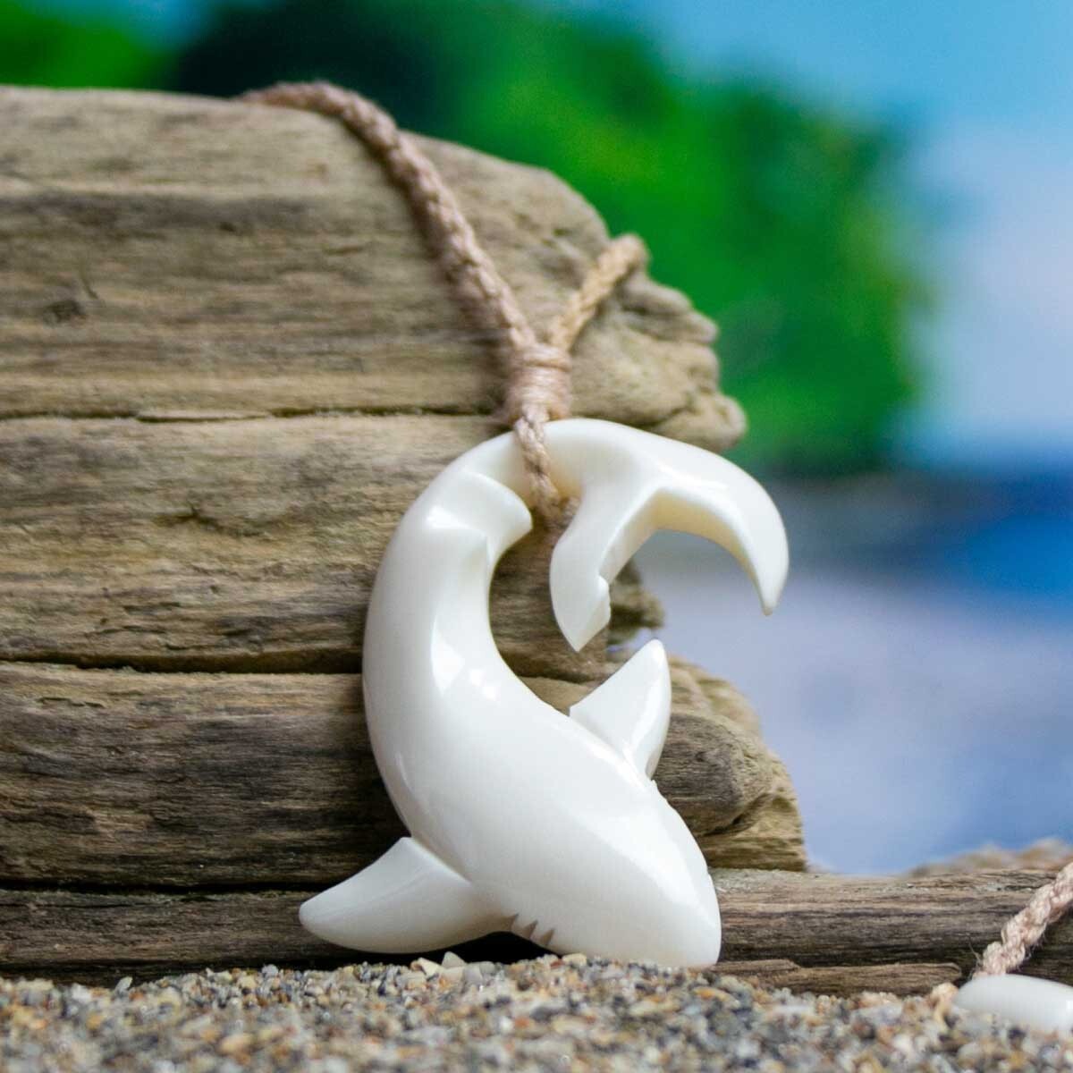 Shark Necklace – Hand Carved Water-Buffalo Bone – by Bali Necklaces