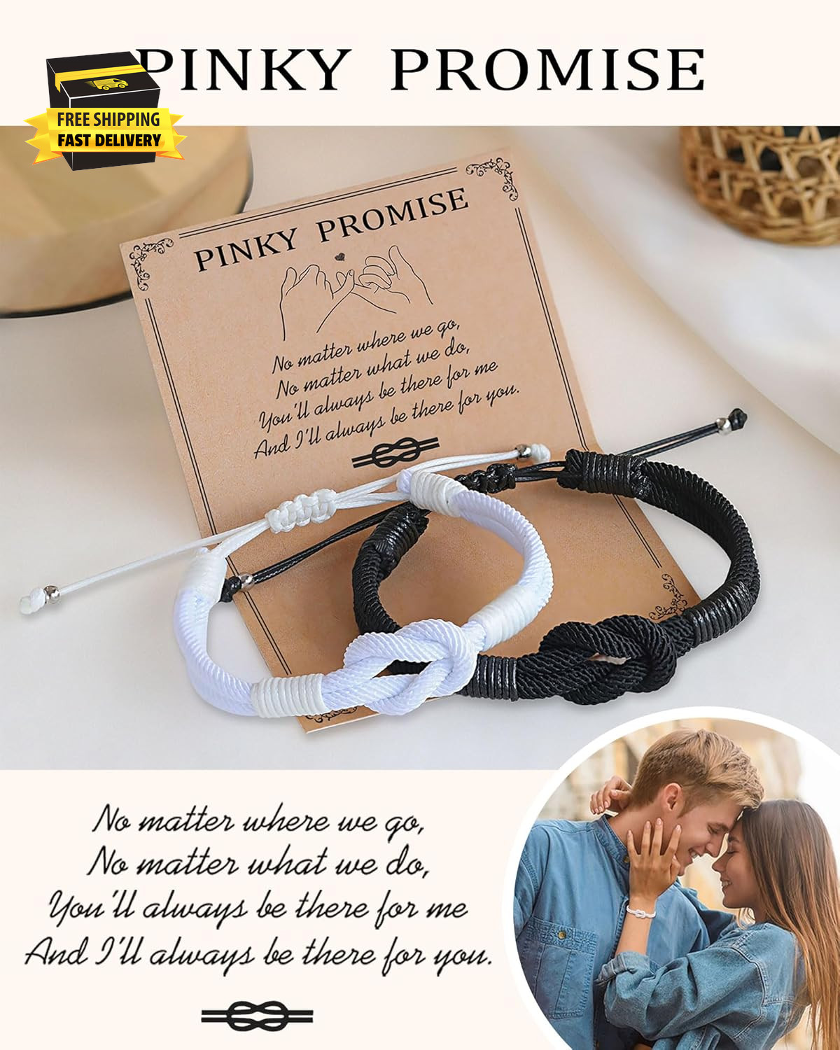Pinky Promise Knot Bracelets, Couple Gifts Christmas Anniversary Valentines Men