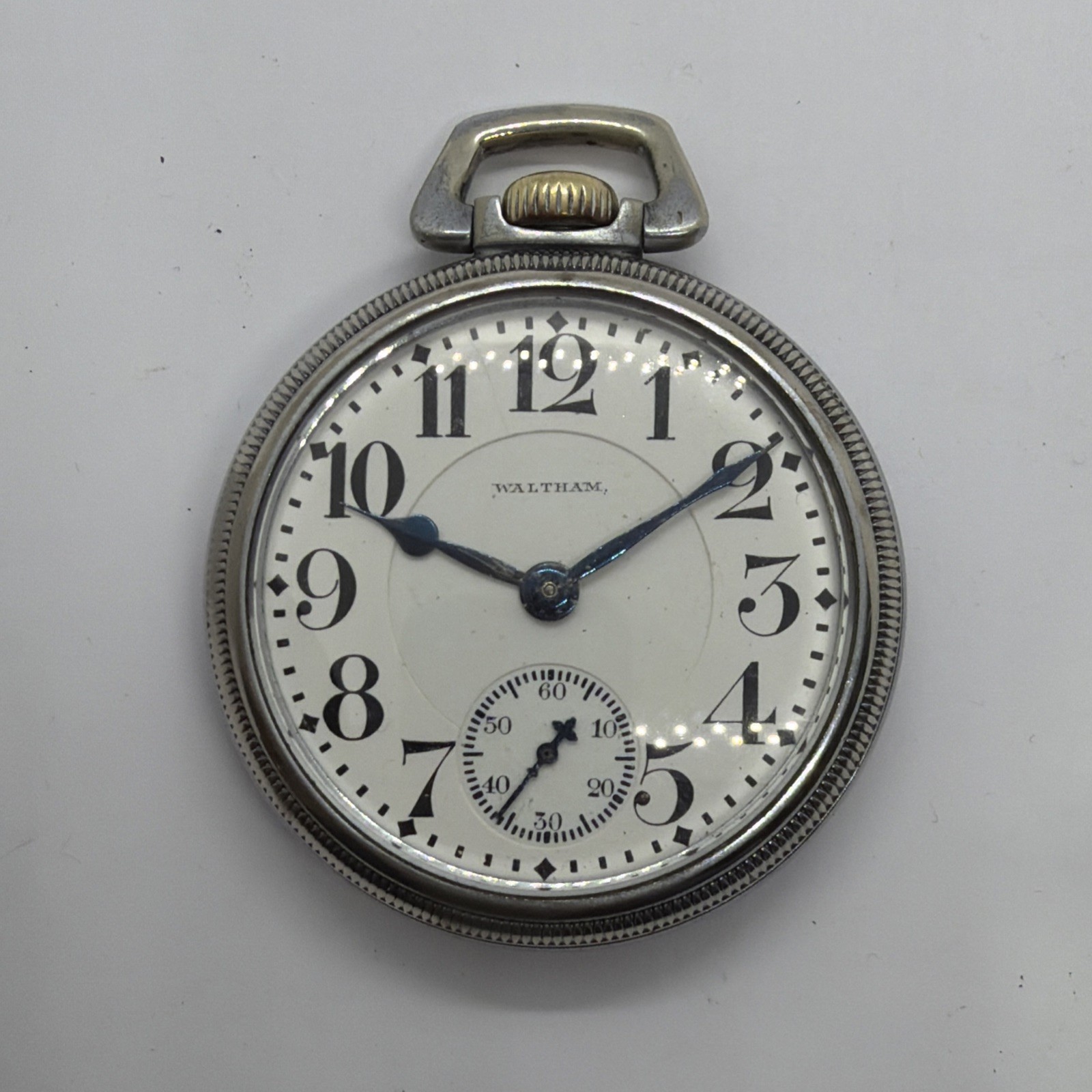 Waltham 16s Vanguard 23J Damaskeened Mint Dial Railroad Pocket Watch Runs Good