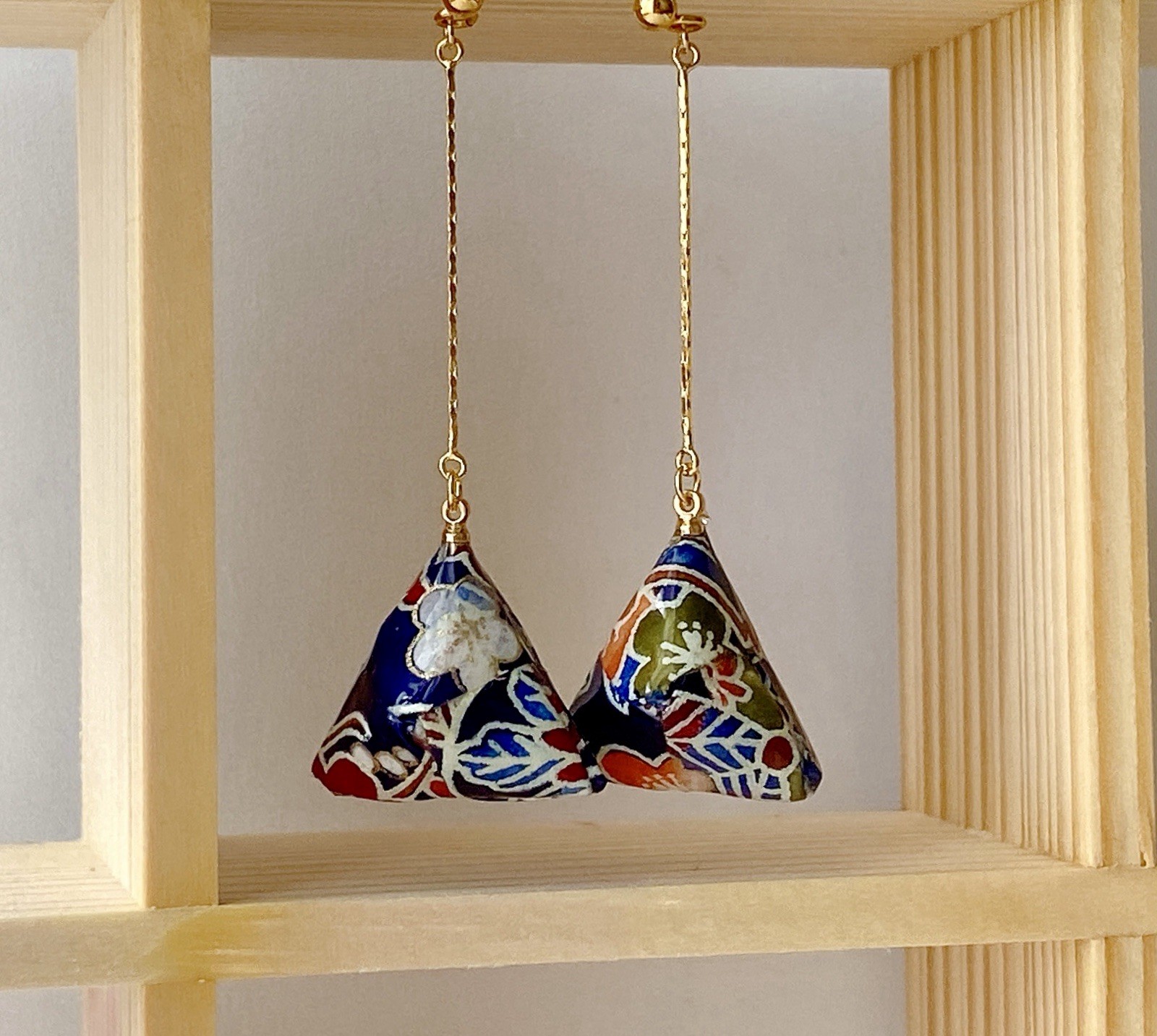 Origami- Japanese Handmade Kusudama Earrings – Blue Waka (konjou) Yuzen Washi