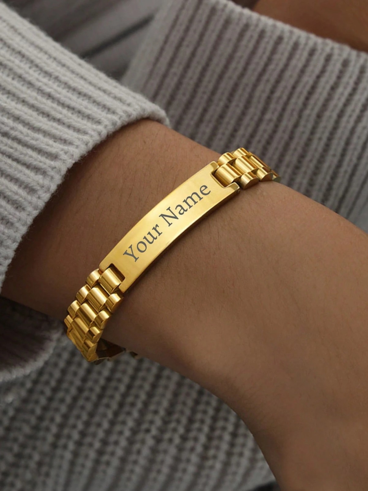 Custom Engraved Name Bracelet Jewelry Men Stainless Steel Gold Black Silver Gift