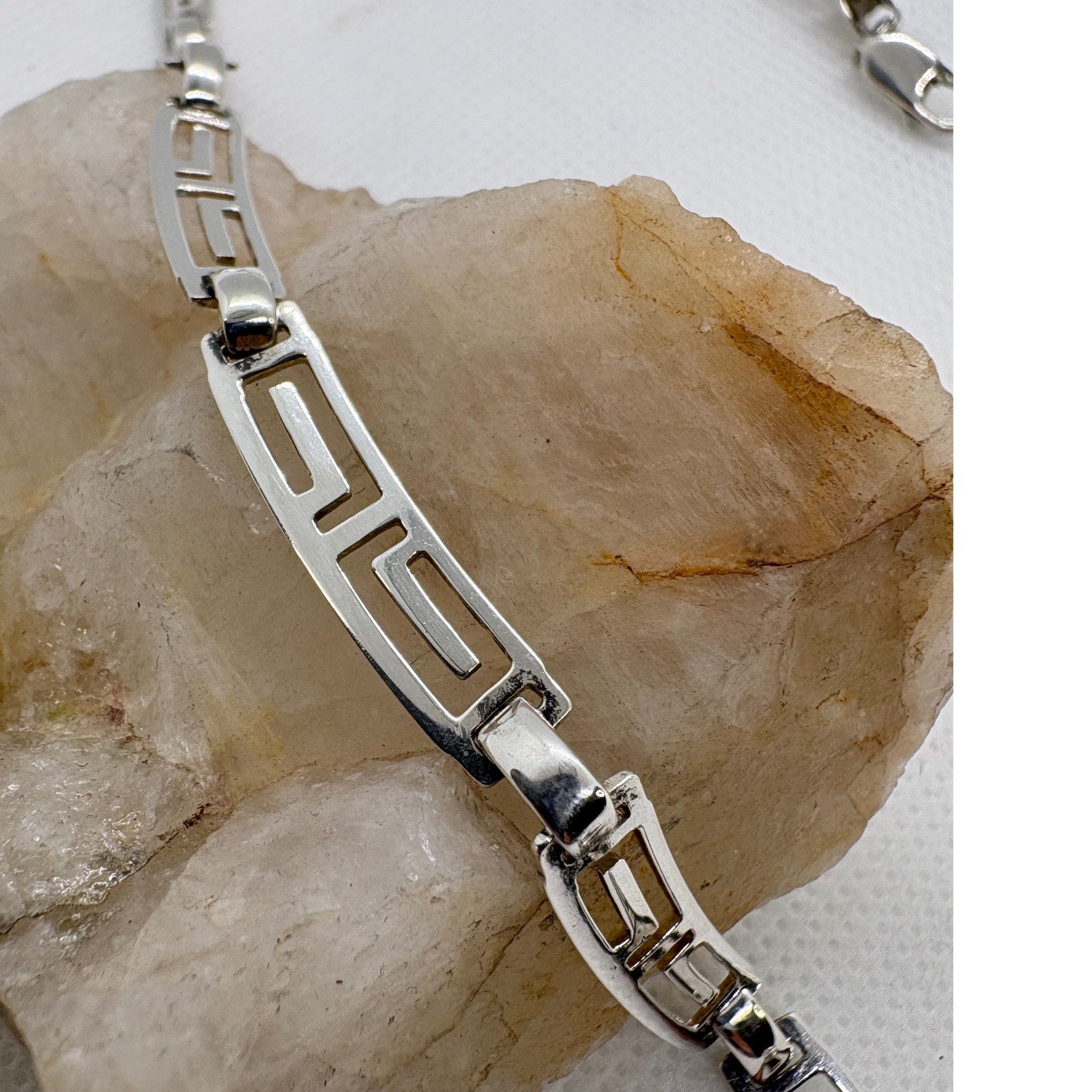 Vintage Mexico Sterling Silver Greek Key Meander Necklace Bracelet Set MR163 925