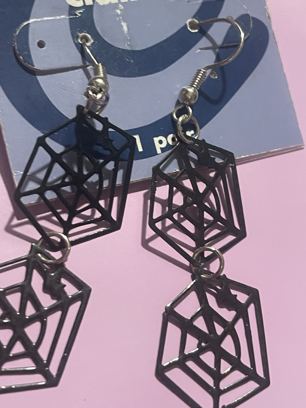 Claire’s Black Silver Spiderweb Halloween Dangle Earrings Hook Closure Metal