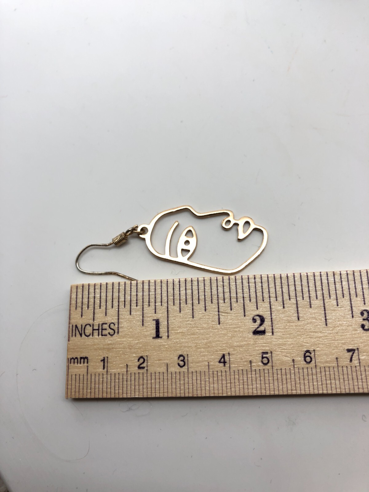 Modern Face Outline Earrings profile dangle French hook Abstract Artsy Gold Tone