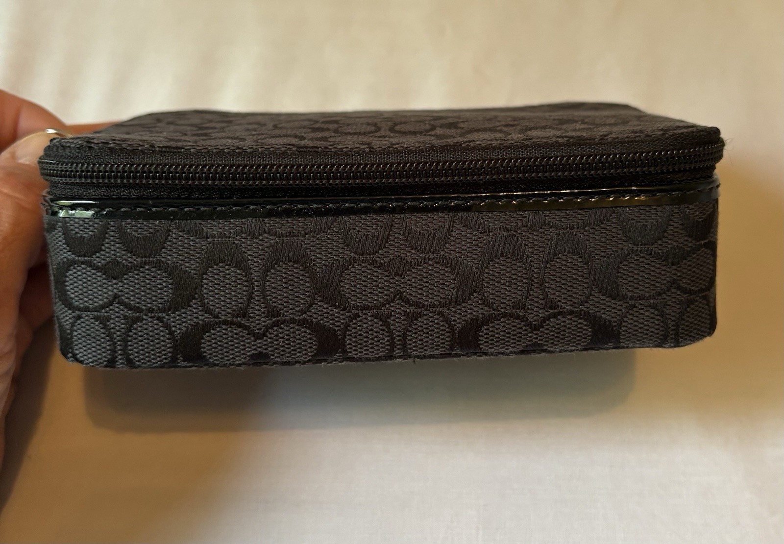 Authentic COACH Signature Monogram Travel Zip Around Jewelry Case BLACK