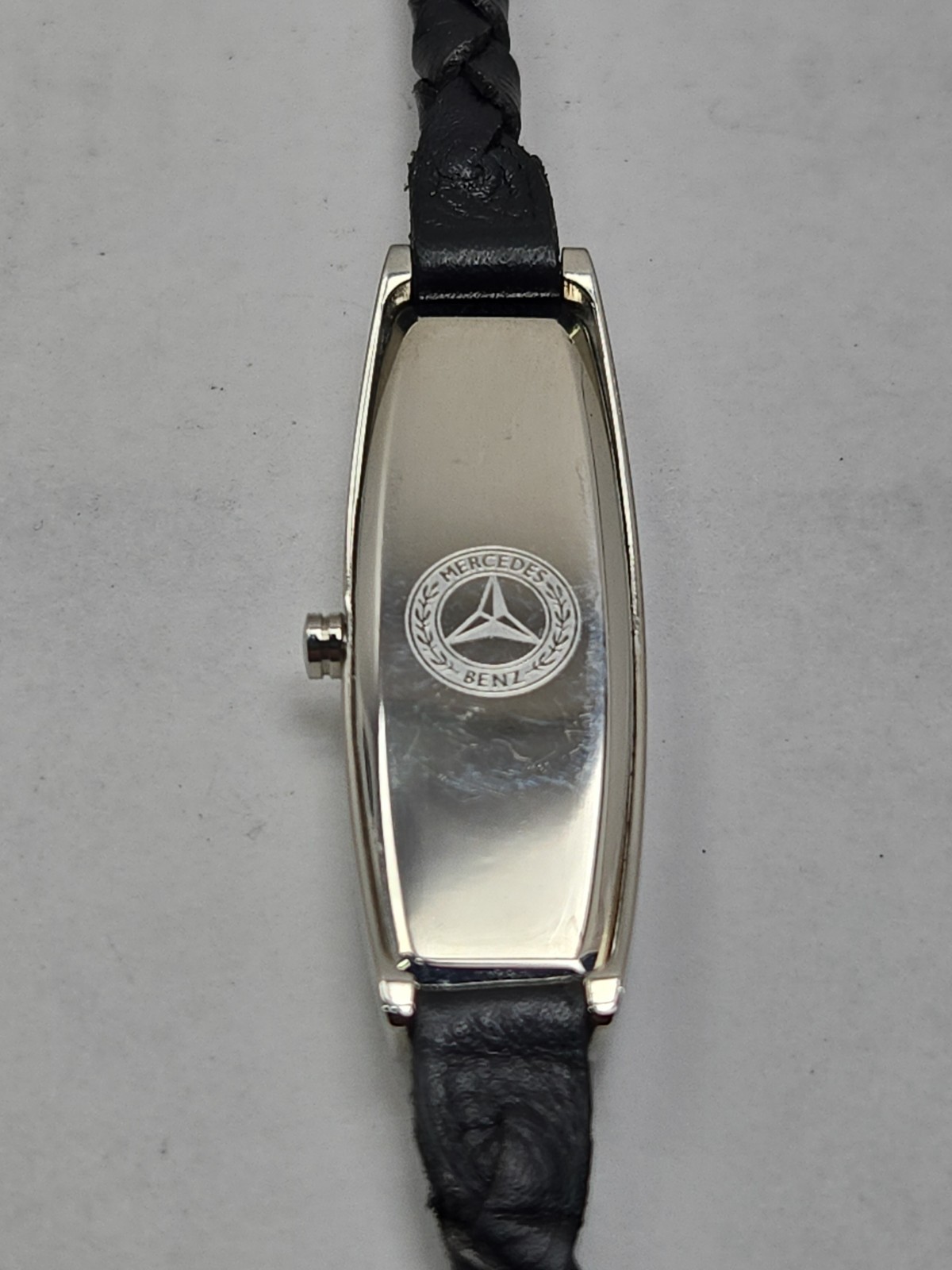 Mercedes Benz Womens 15mm Slim Black Braided Leather Watch Swiss New Battery
