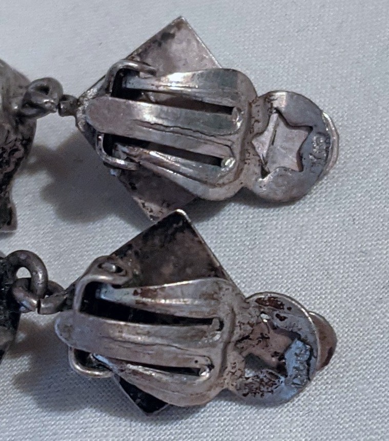 Vintage Artisan 3 D Lantern Dangle Earrings Clip-on Acid Tested For Silver