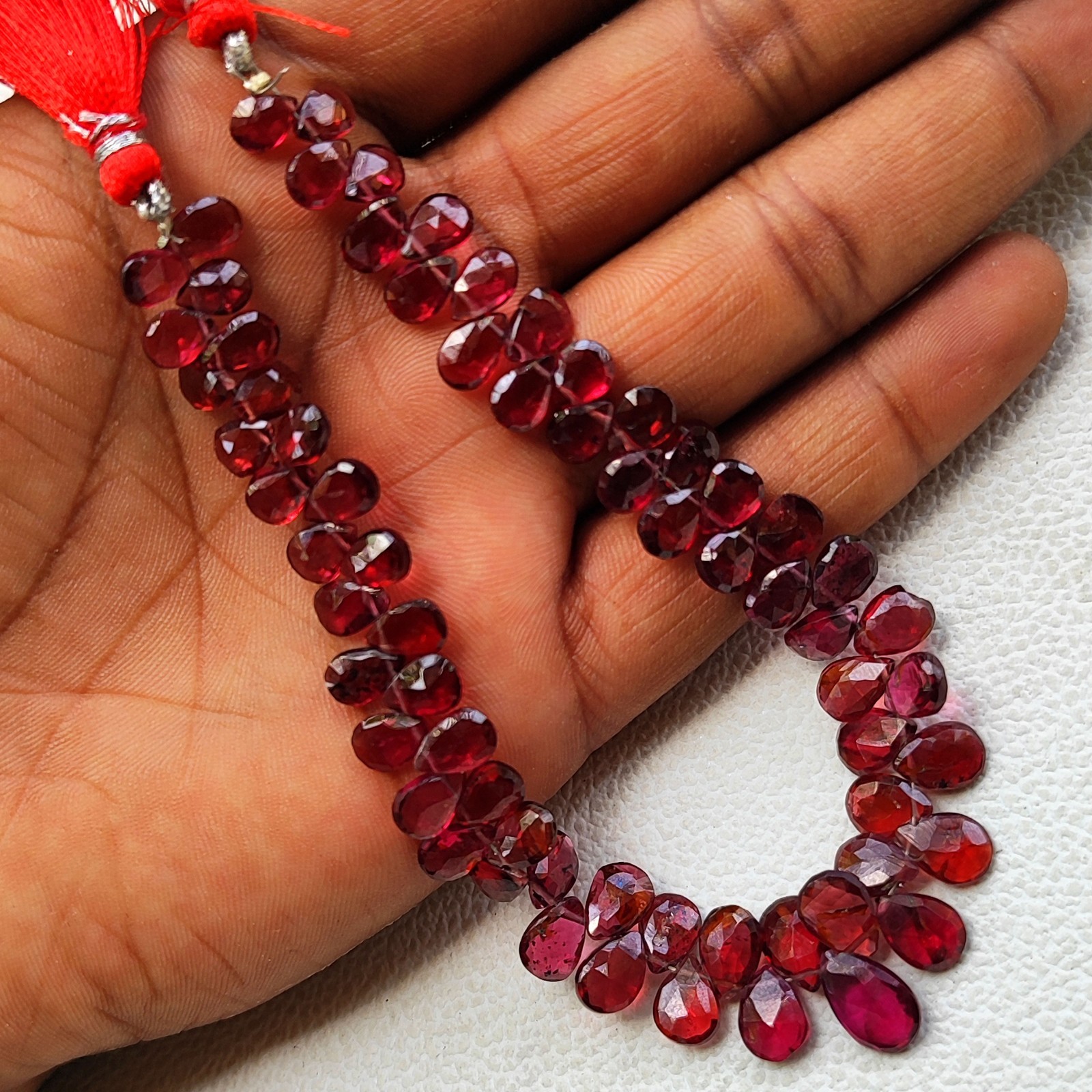 Mozambique Garnet Faceted Pear Gems Briolette Beads 7×5-8×6 mm Size 8″ Strand