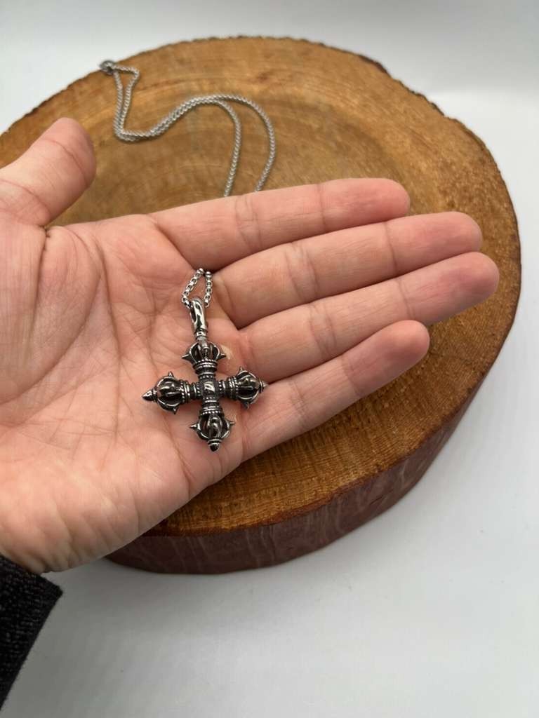 Stainless Steel legendary Buddhist dorje amulet pendant with necklace