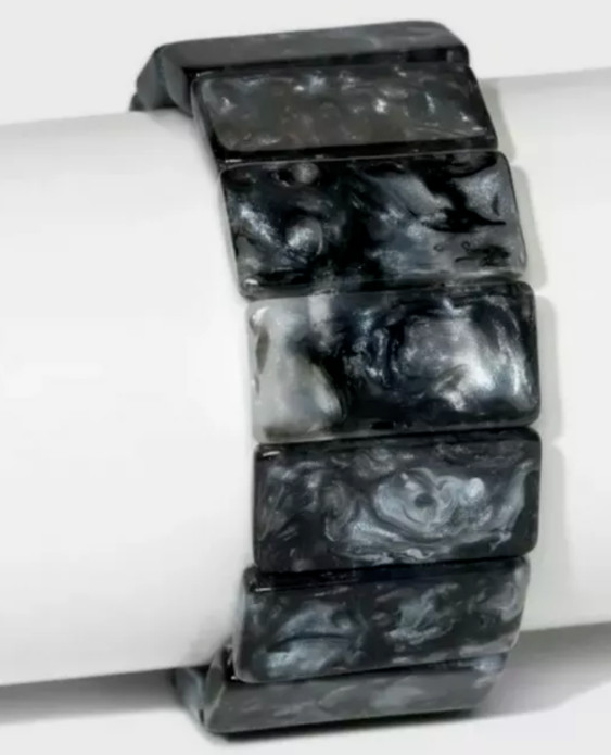 WOMEN BAUBLEBAR 1″wide SUGARFIX BRACELET STRETCHED POLISHED BLACK ACRYLIC RESIN