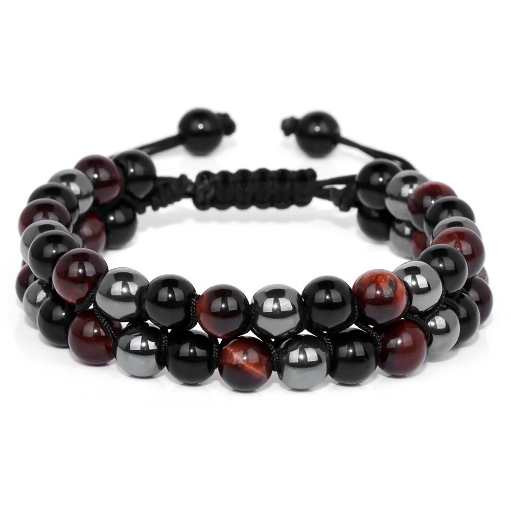 Triple Protection Bracelet Men Tiger Eye Hematite Obsidian Beaded Healing Jewelr