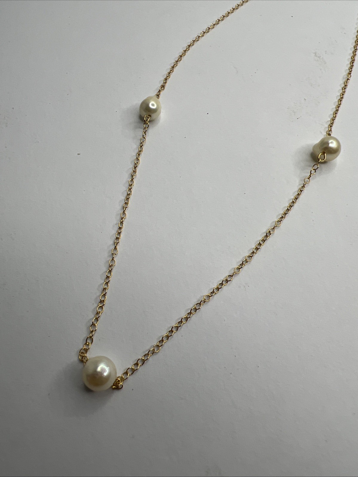 VTG NOS Marvella 15” Gold Filled Chain Cultured Pearl Station Choker Necklace