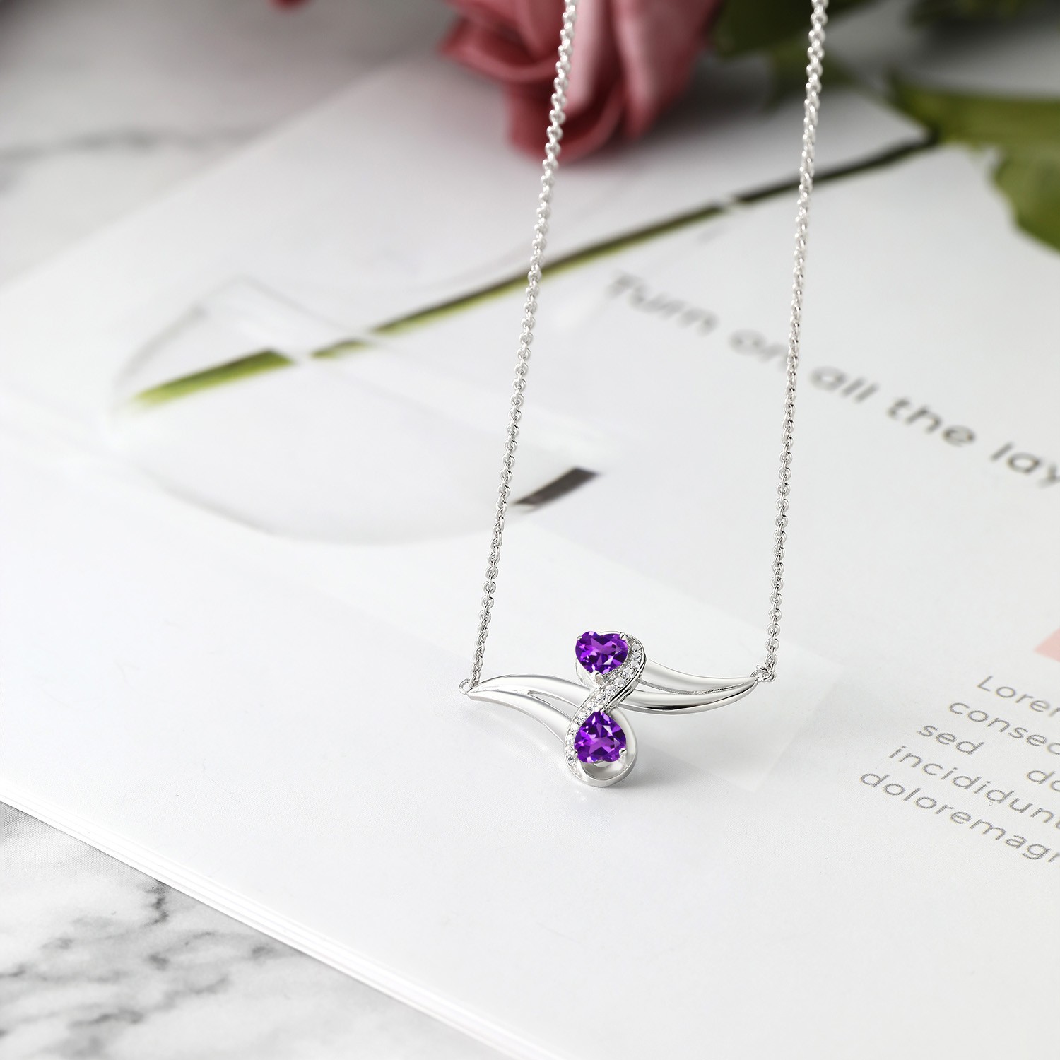 2 Heart Infinity Pendant Necklace for Women | 925 Sterling Silver | Gemstone