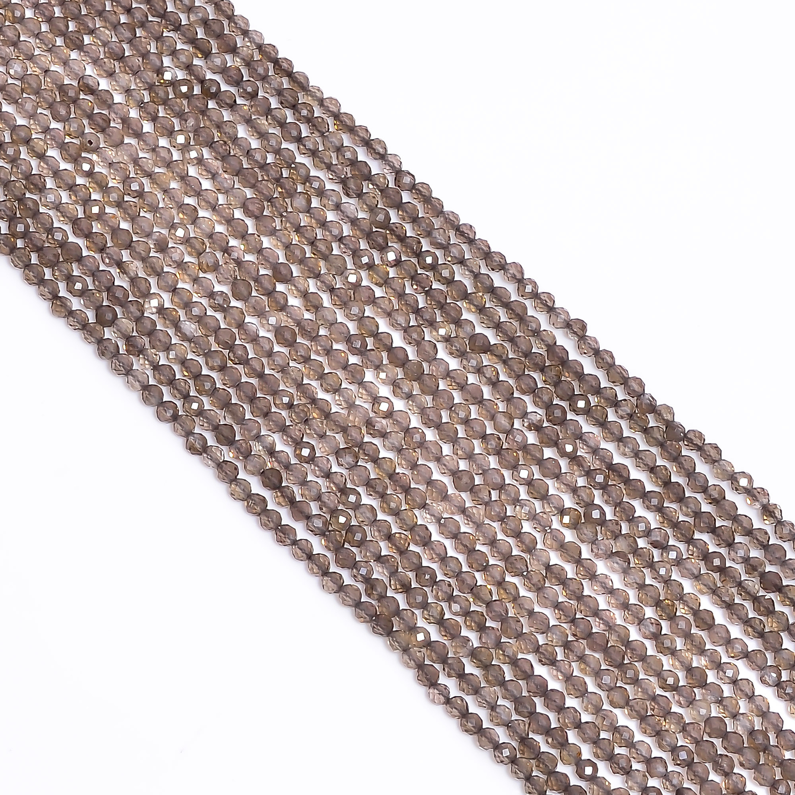 Natural Smoky Quartz Gemstone Round Shape Faceted Beads 3X3mm Strand 12.5″ EB559