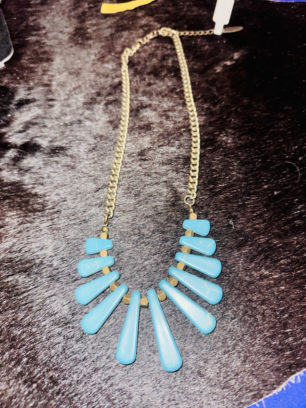 NEW! Plunder “Kamlyn” Faux Turquoise & Brass Necklace – 22in adjustable chain