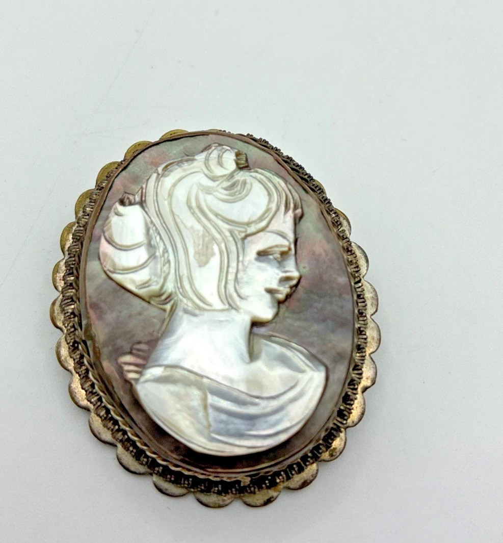 Vintage Cameo Brooch Pendant Lot Hand Carved Pin Poet Core Signed Mid Century