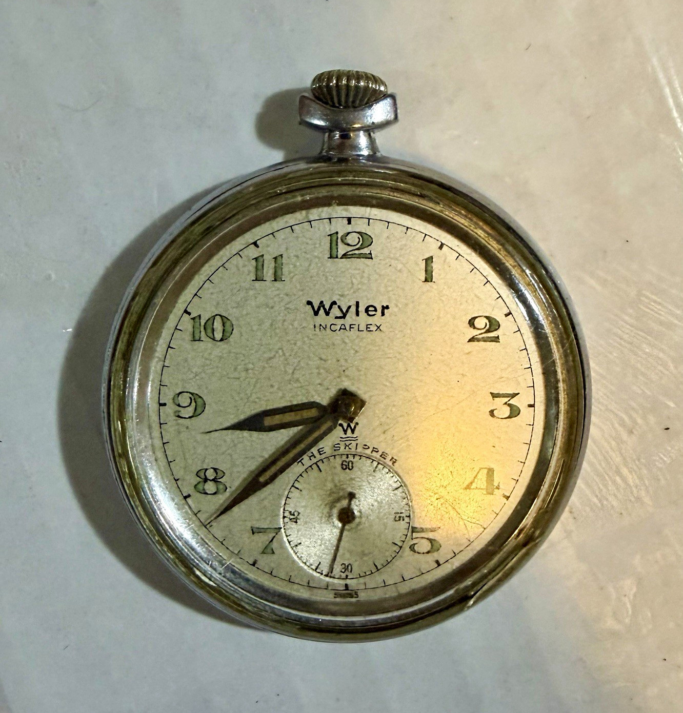 Wyler Incaflex Open Face Pocket Watch White Dial Arabic Numerals Small Seconds