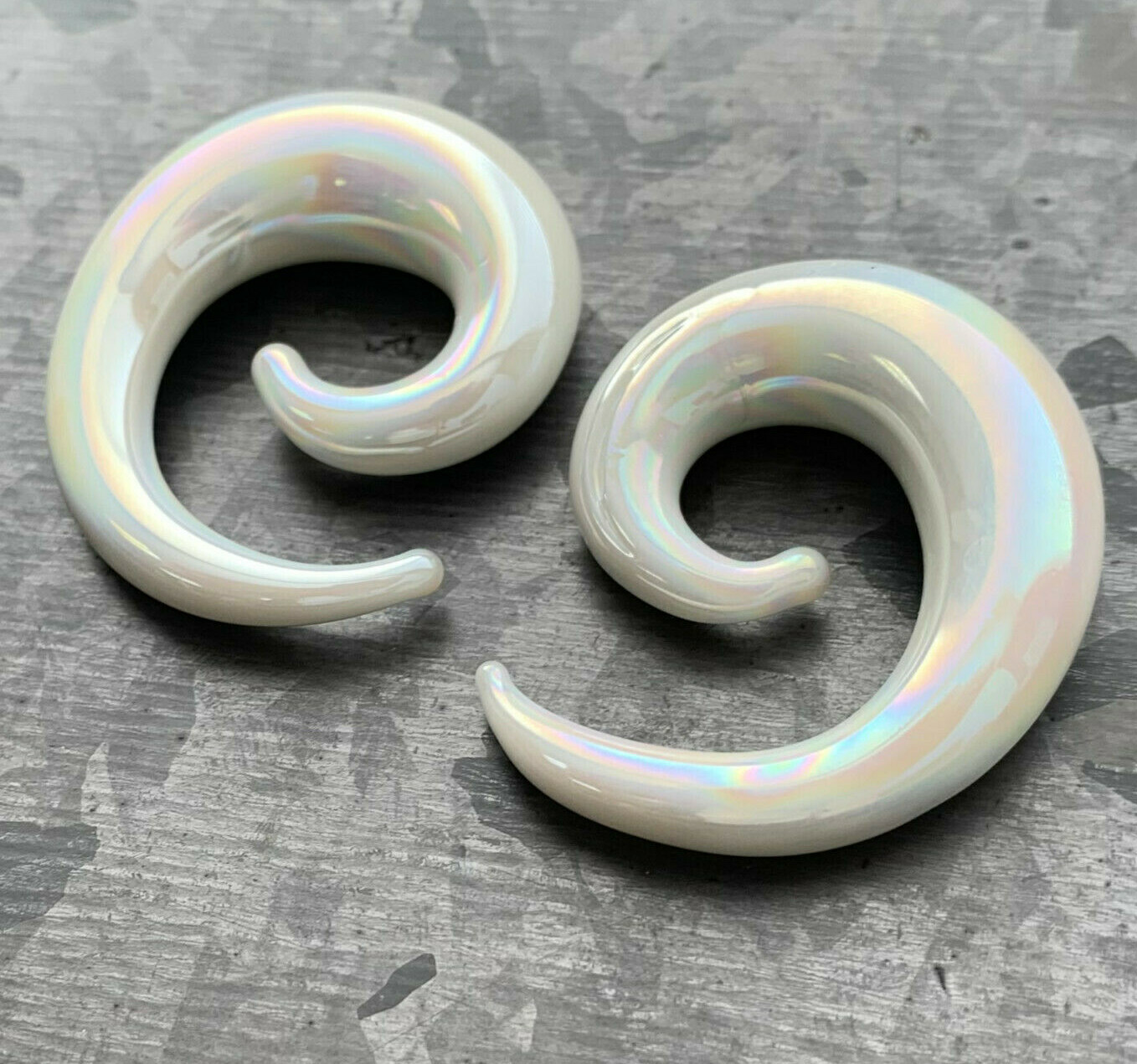 PAIR White Lucifer Glass Spiral Tapers Expanders Plugs Gauges Body Jewelry