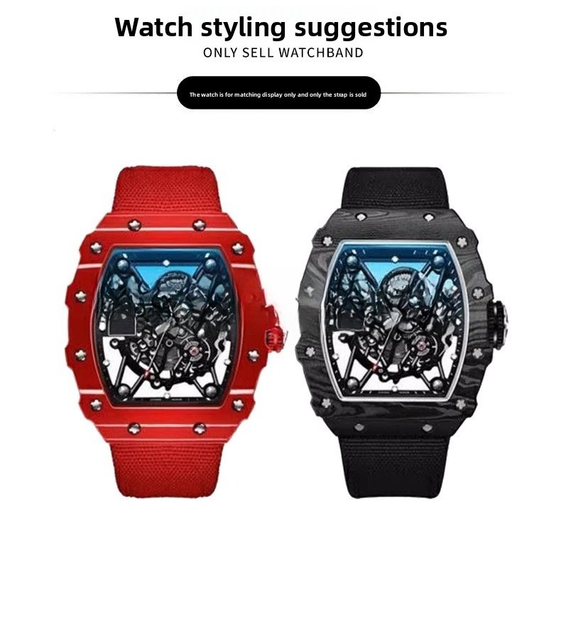 For Richard Mille RM50 RM53 Nylon Canvas Straps Mens Watch Band 25mm Screw Style