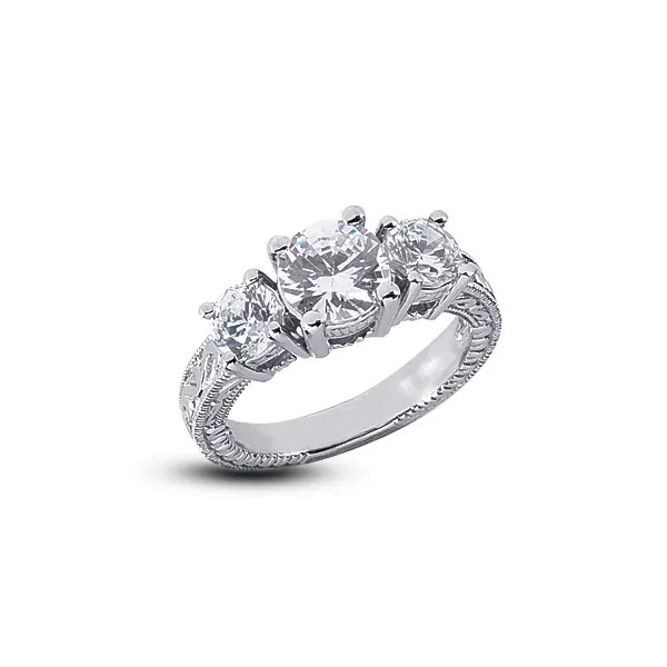 3-Stone Engagement Ring Vintage 18K Gold 2.52 CT Round Lab-Grown Diamond E VS1