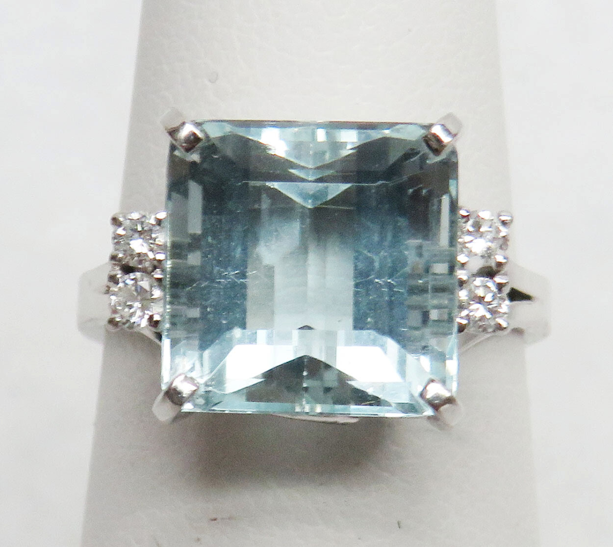 BEAUTIFUL 18K WHITE GOLD 5.09ct AQUAMARINE & DIAMONDS RING SIZE 6