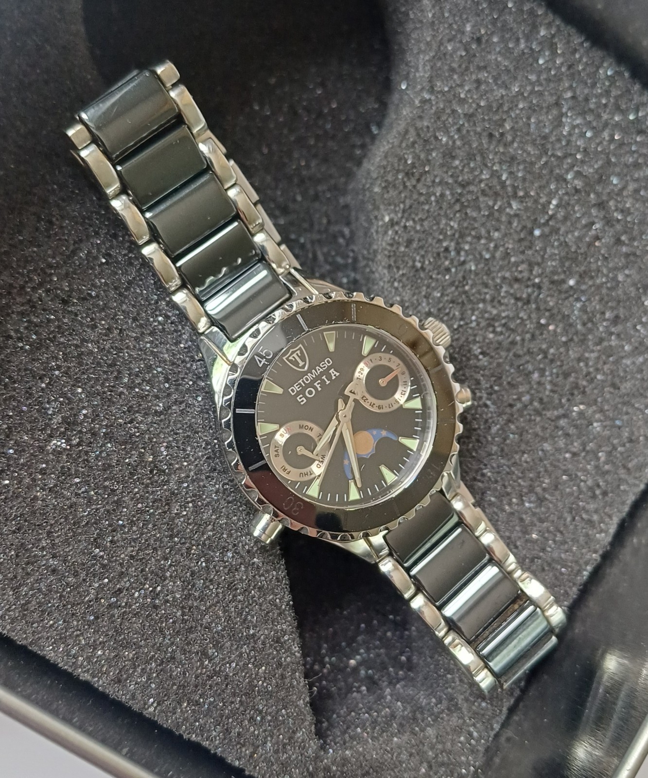 Detomaso Sofia Ladies Ceramic and Steel Sapphire Crystal Quartz Watch, 30 mm