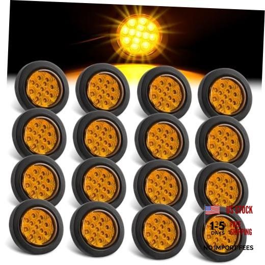 Konrali 16Pcs 2.5″ Round LED Marker Lights Amber 13 LEDs w/Reflectors, 2 1/2″