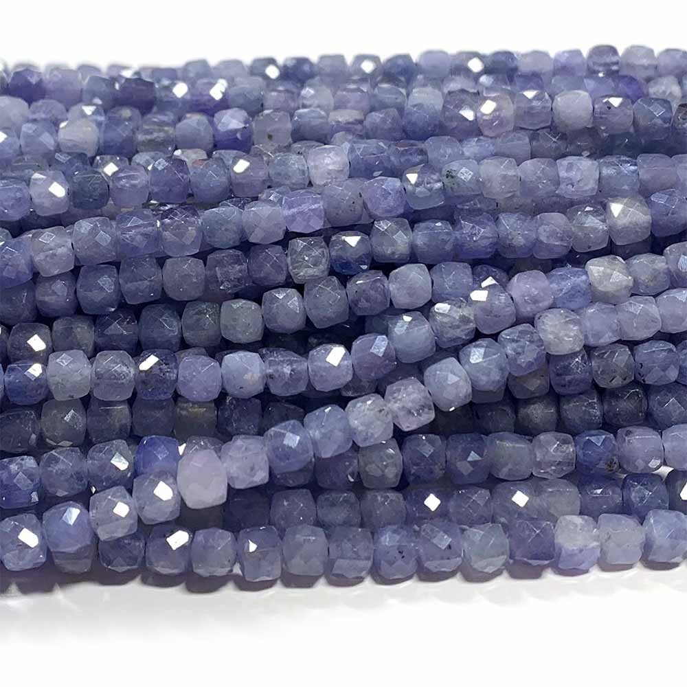 Natural Stone Genuine Blue Purple Tanzanite Irregular Cube Faceted Loose Beads
