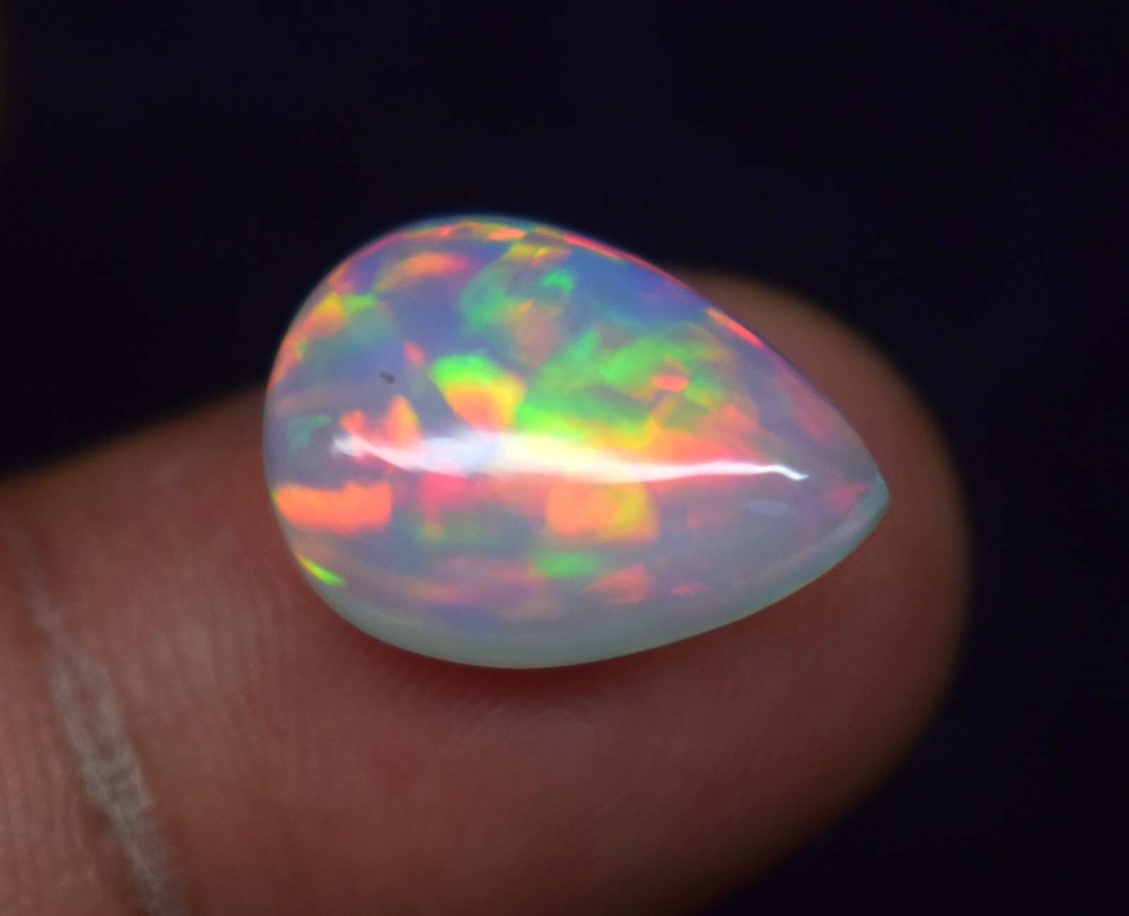 5.8 CT Multi Fire Natural Ethiopian ++Opal Pear Cabochon Gemstone 15.8×11.4 mm