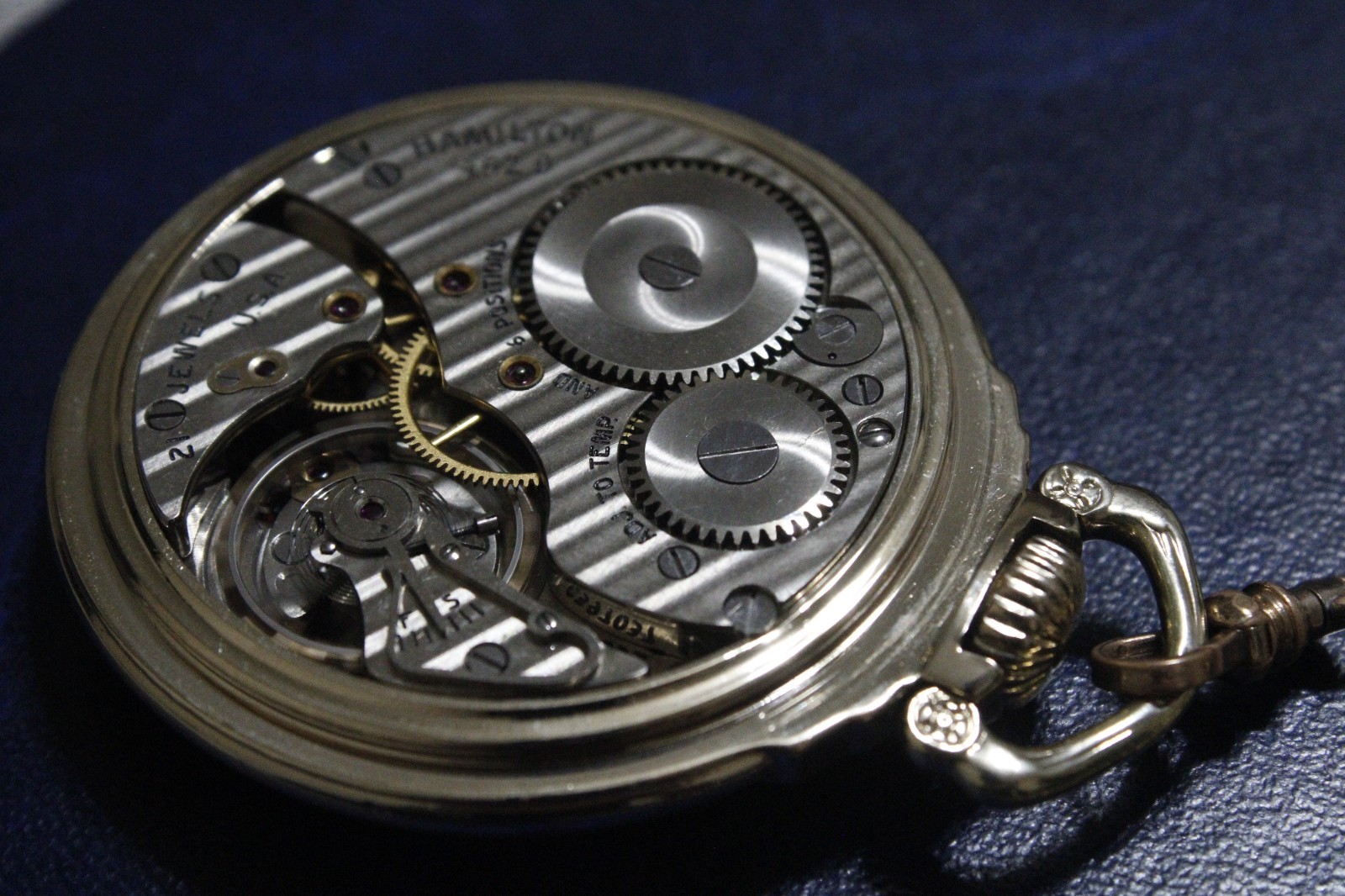 1955 Hamilton 992B 21J Gold Filled 16s Railroad Pocket Watch, Chain and Display