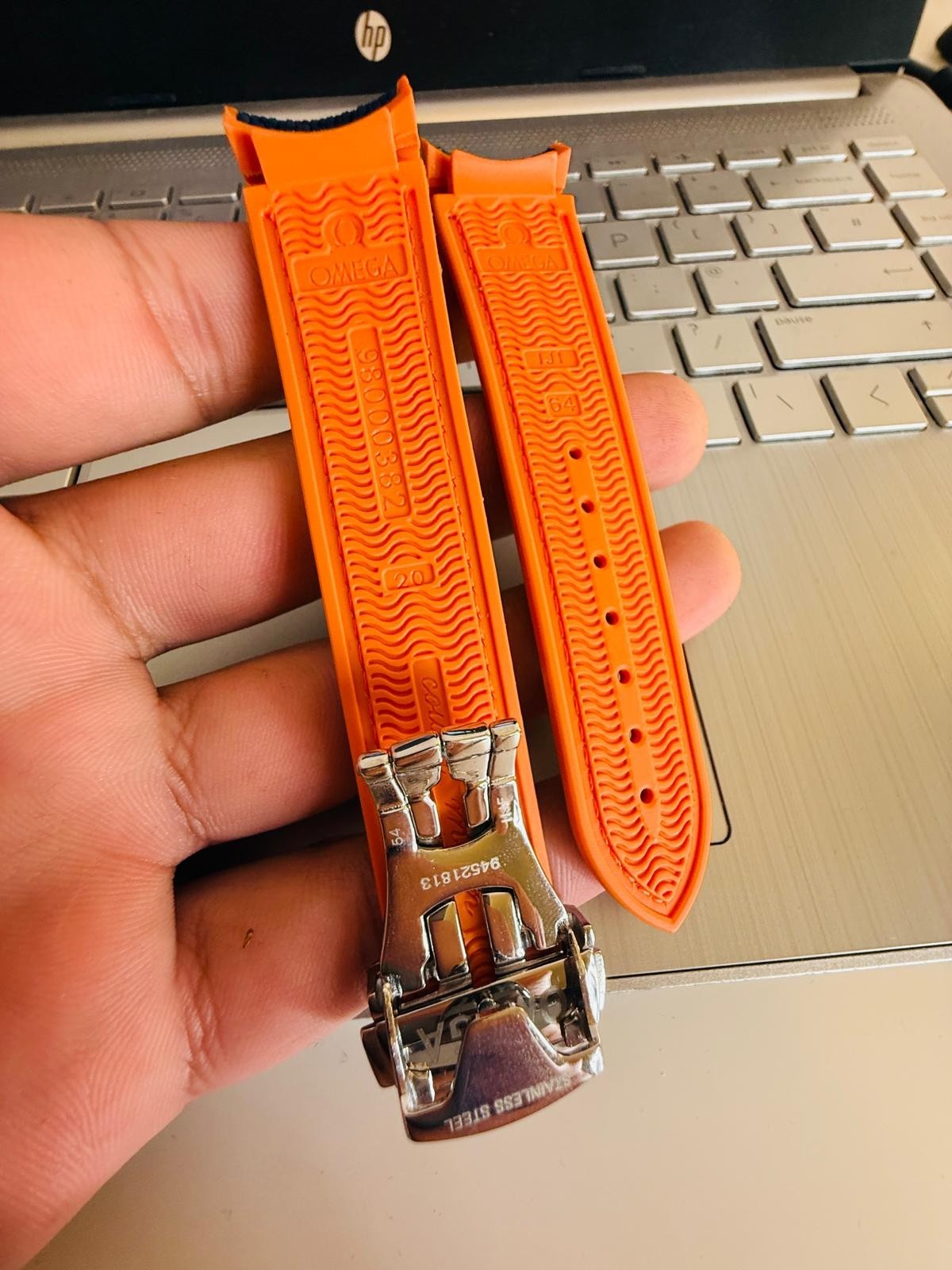 22mm Omega Seamaster Rubber Nylon Watch Strap Deployment Orange Blue