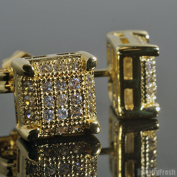 Small Cube CZ Micro Pave Stud Earrings 18k Gold Finish
