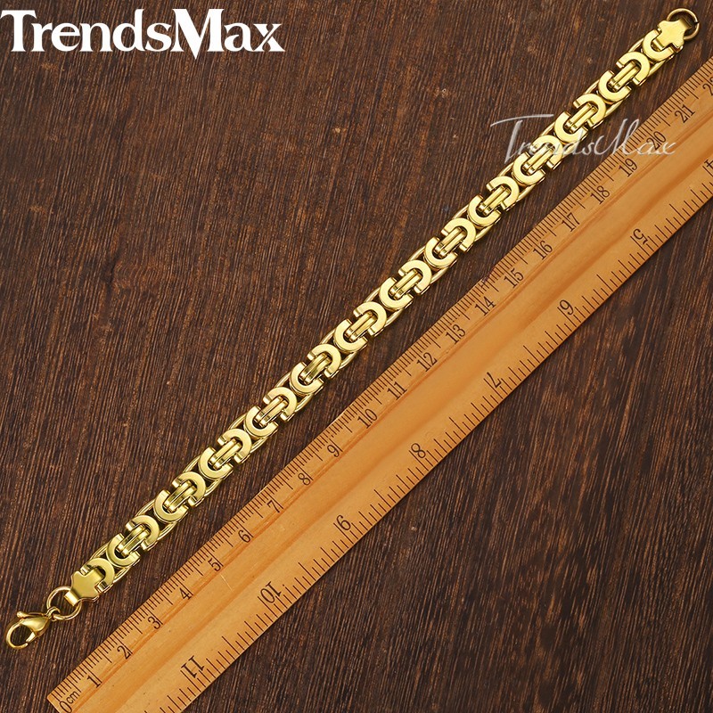 Black/Silver/Gold Plated Stainless Steel Flat Byzantine Chain Bracelet Mens Link