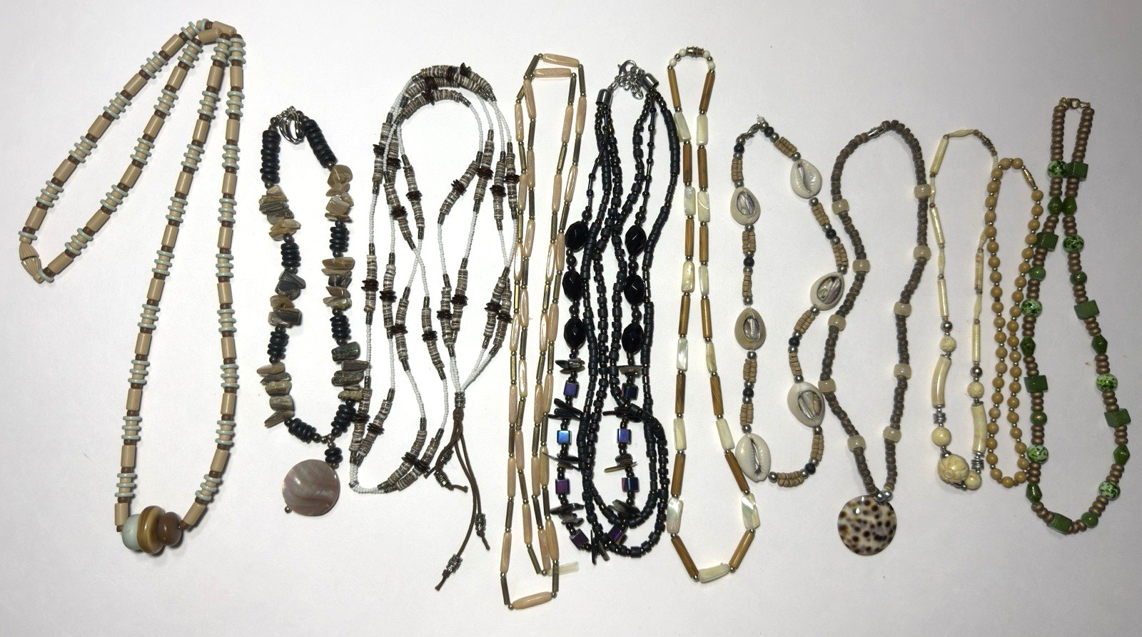 Boho Necklace Lot Beaded Heiski Shell Stone Tribal Surfer Skater Earthy Jewelry