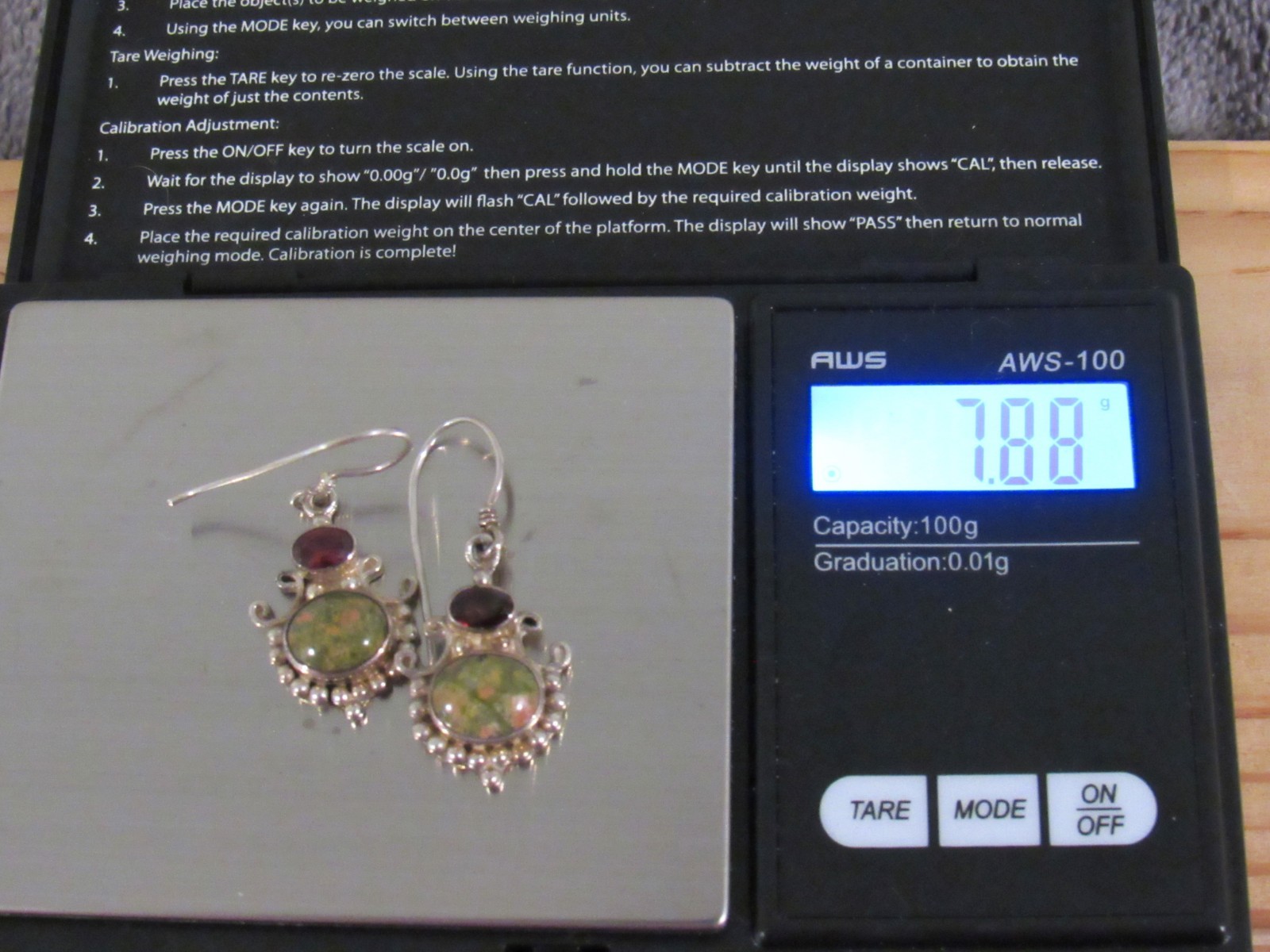 SAJEN Sterling silver 925 Unakite and Garnet Dangle Earrings