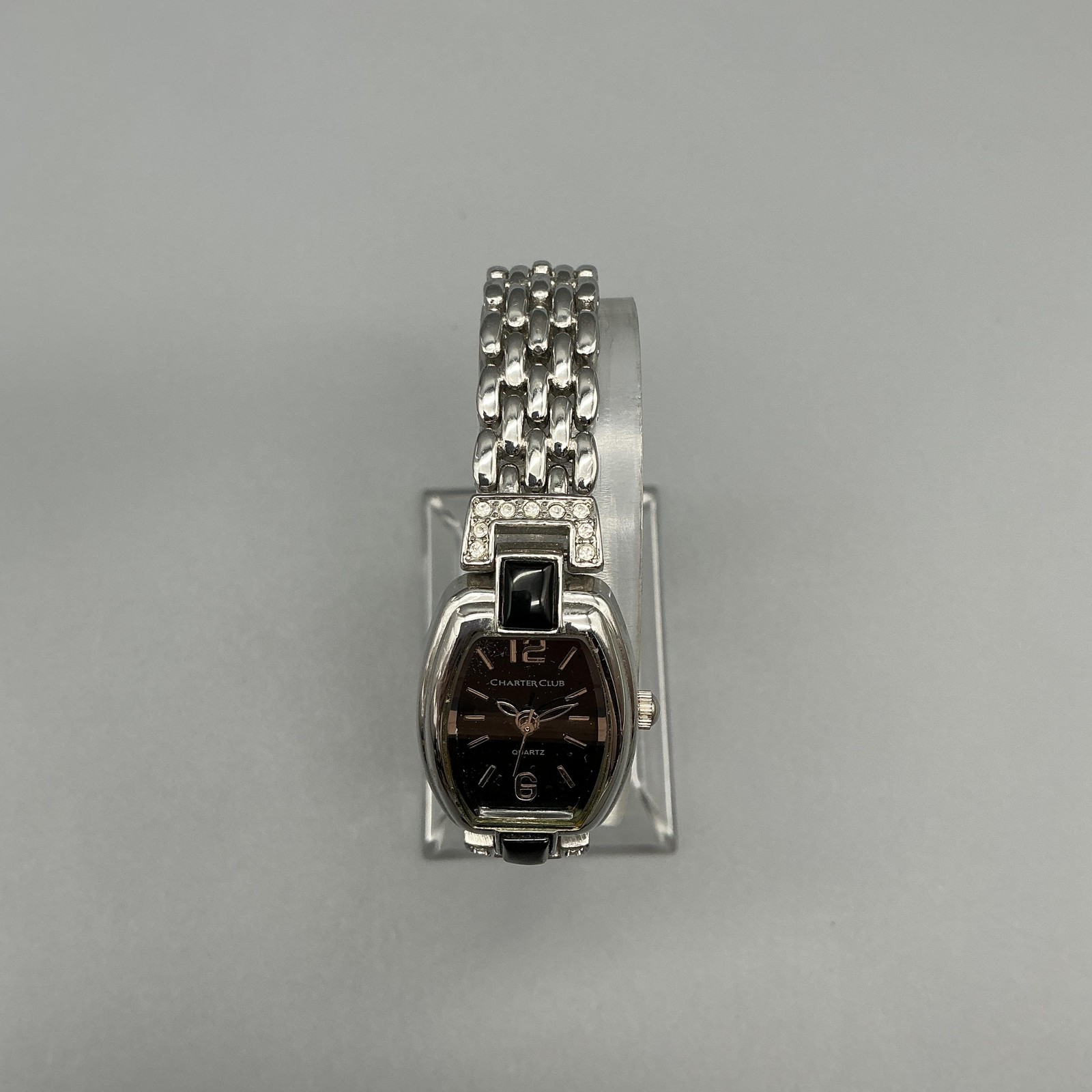 Charter Club Womens Watch 20mm Black Dial Silver Tone Bracelet New Battery 7.25″