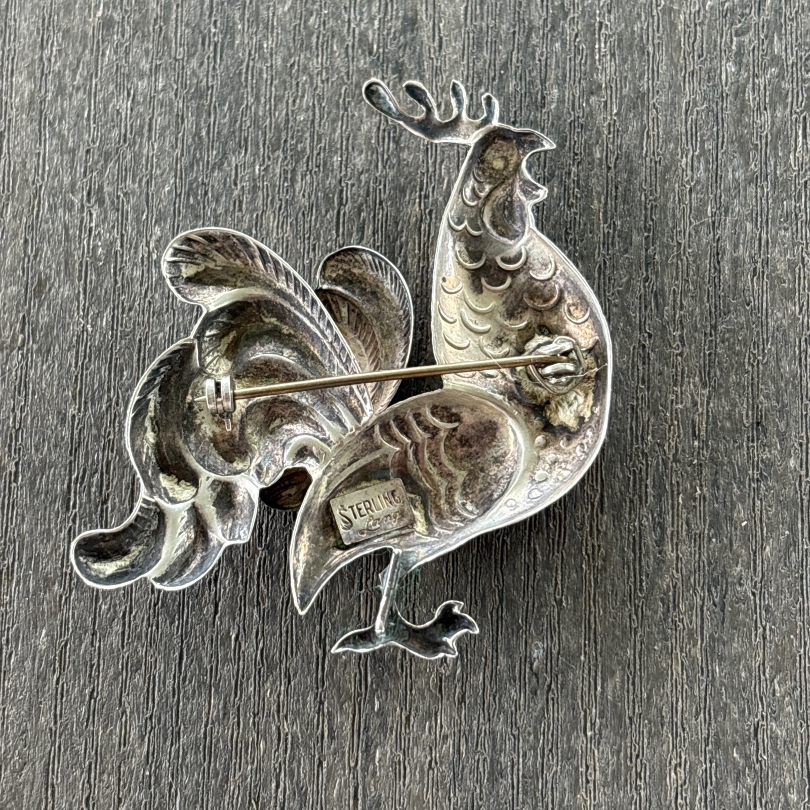 Sterling Silver Large Rooster Pin Brooch Marked Lang 10.6 Grams 2.25” x 2”