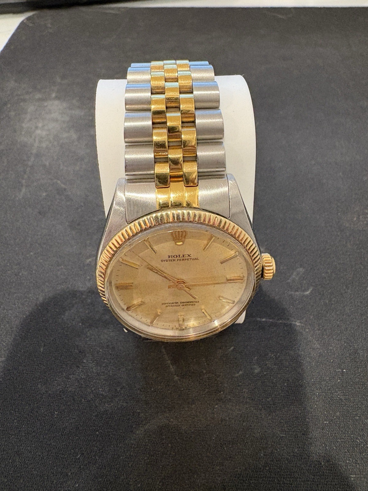Men’s Rolex Oyster Perpetual 18K 34mm 6.5″ Ref.#1005 Gold Dial Fluted Bezel
