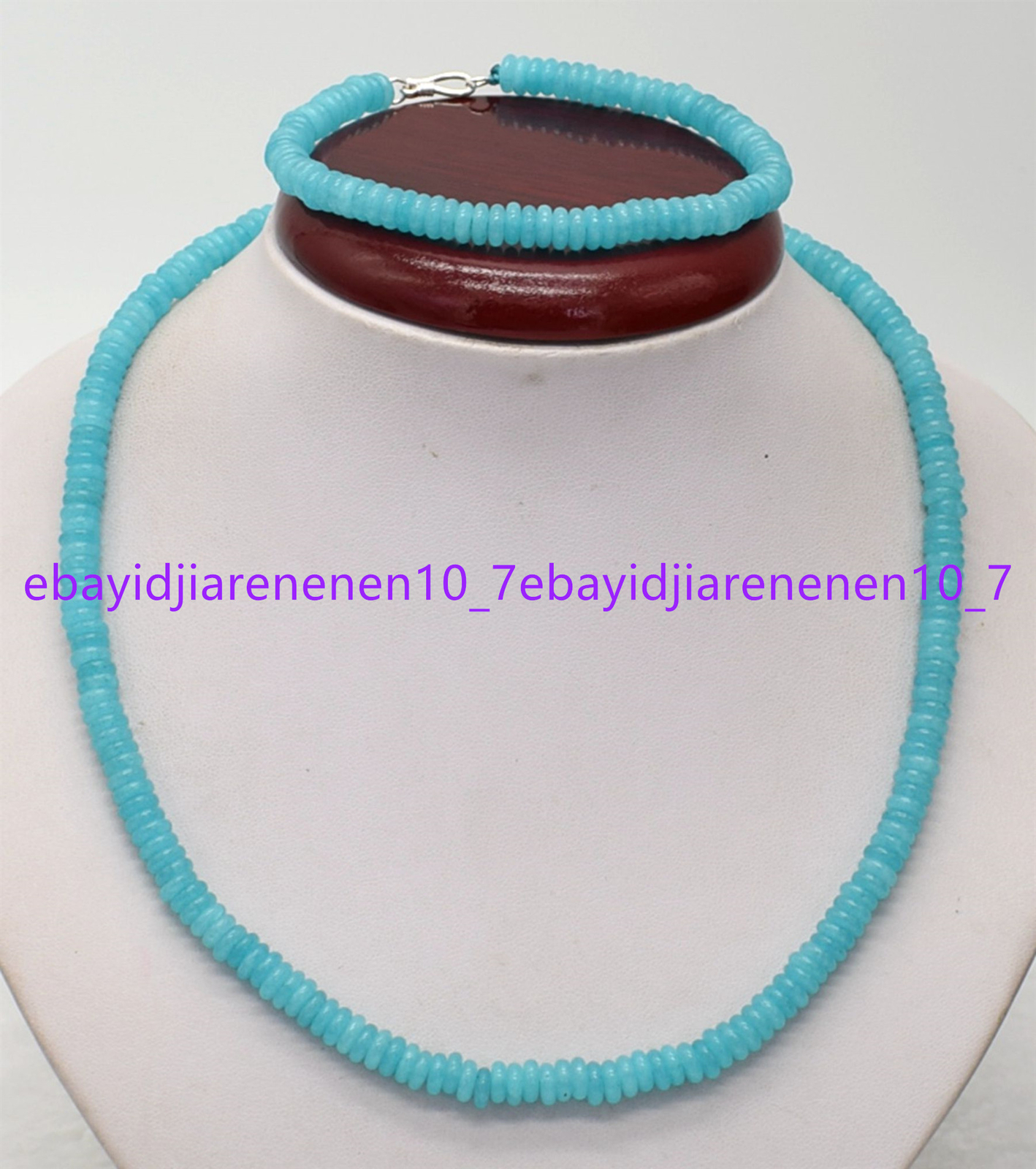 3x8mm 4x10mm Natural Blue Aquamarine Gemstone Abacus Beads Necklace Bracelet Set