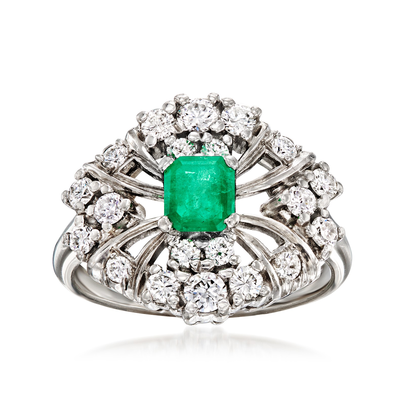 Vintage .60 Carat Emerald and .90 ct. t.w. Diamond Ring in Platinum. Size 5.5