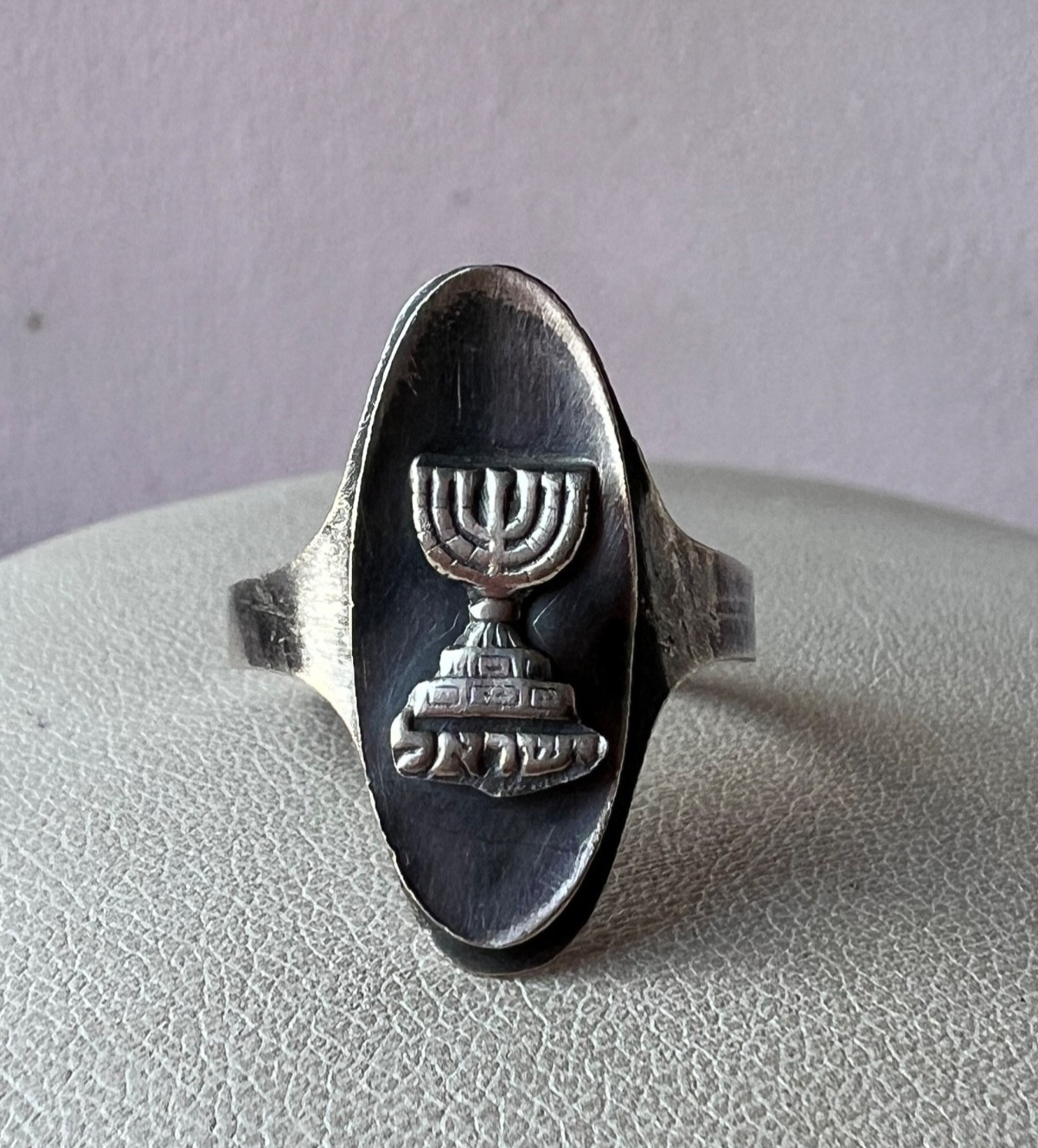VINTAGE OXIDIZED 925 STERLING SILVER MENORAH ISRAEL RING ADJUSTABLE SIZE RARE