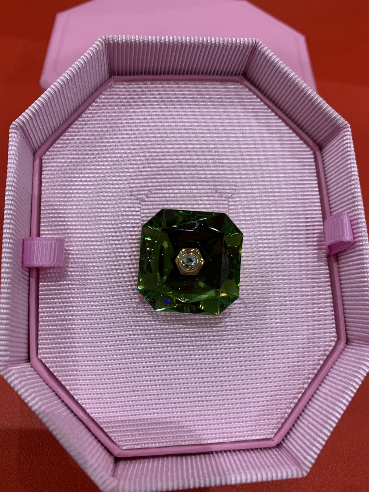 SWAROVSKI Numina Ring, Square cut, Green, Gold Tone Plated size 52 new+ bag💕❤️