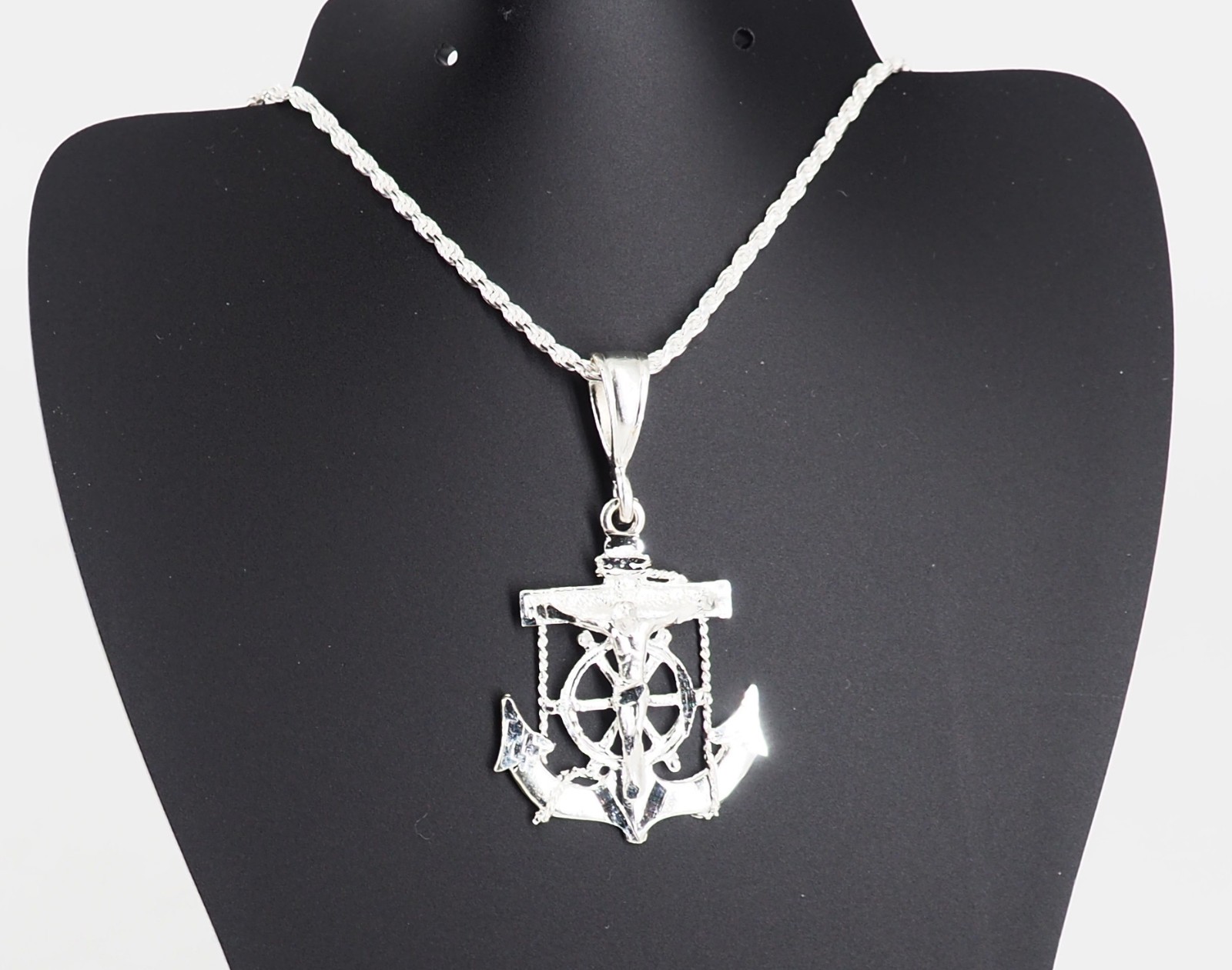 925 Solid Sterling Silver Mariner Crucifix Anchor Cross Pendant Charm Small