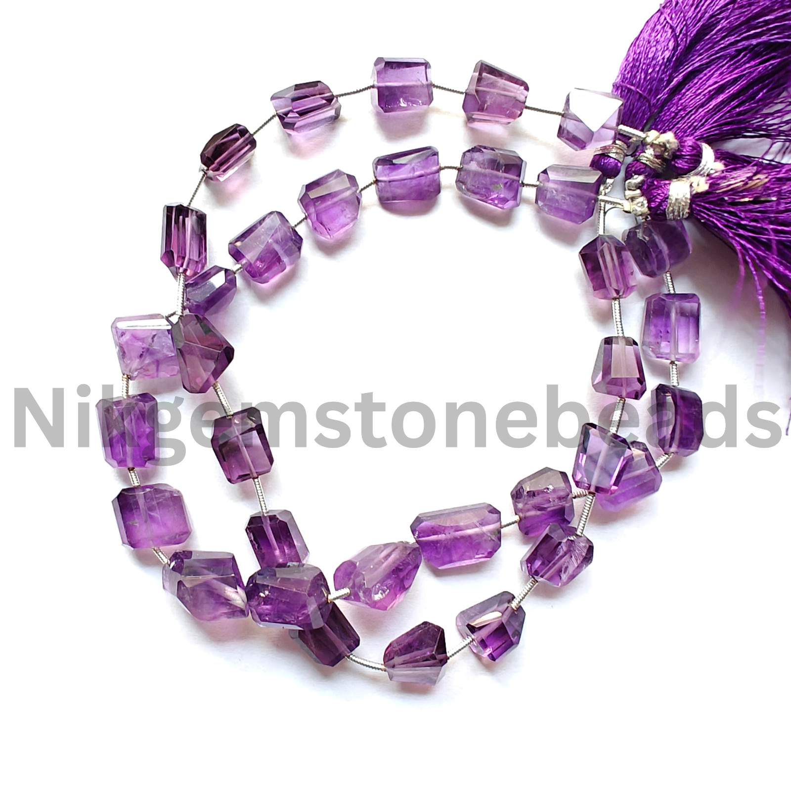 Natural Purple Amethyst Stone, Briolette Faceted Tumble Cut Beads, 8.75-11.00 MM