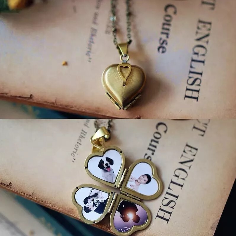 Four Photo Locket, Heart Shaped Locket Necklace Gold Jewelry – Gift